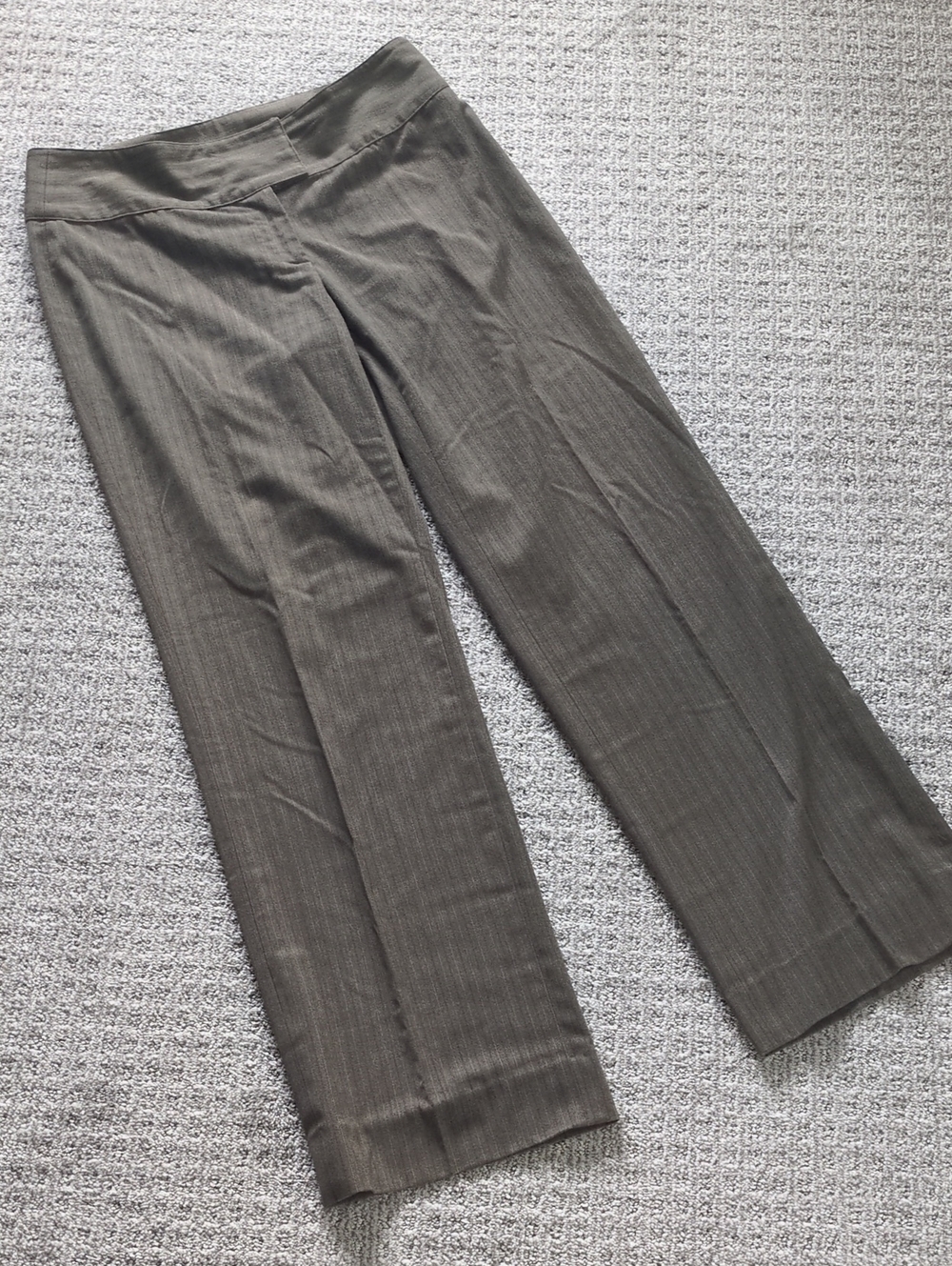 Y2K CAbi Wide Waistband Brown Pinstripe Straight Pocket Trouser Pants, Size 8